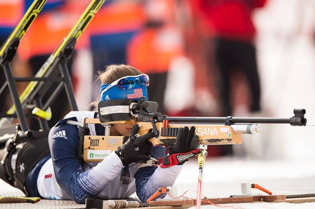 A close up photo of Oksana competing in the Nordic Biathalon during the 2014 Paralympic Winter Games.